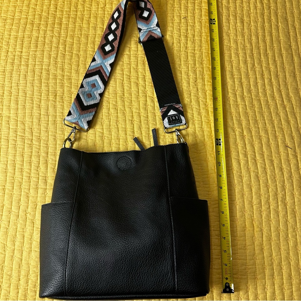Black Soft Faux Shoulder Bag w/Trendy Strap